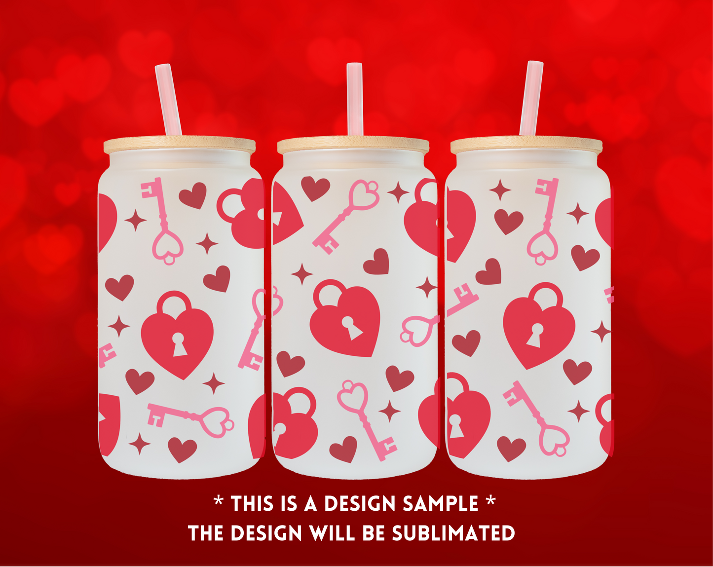 Valentines lock and key glass cup 16oz