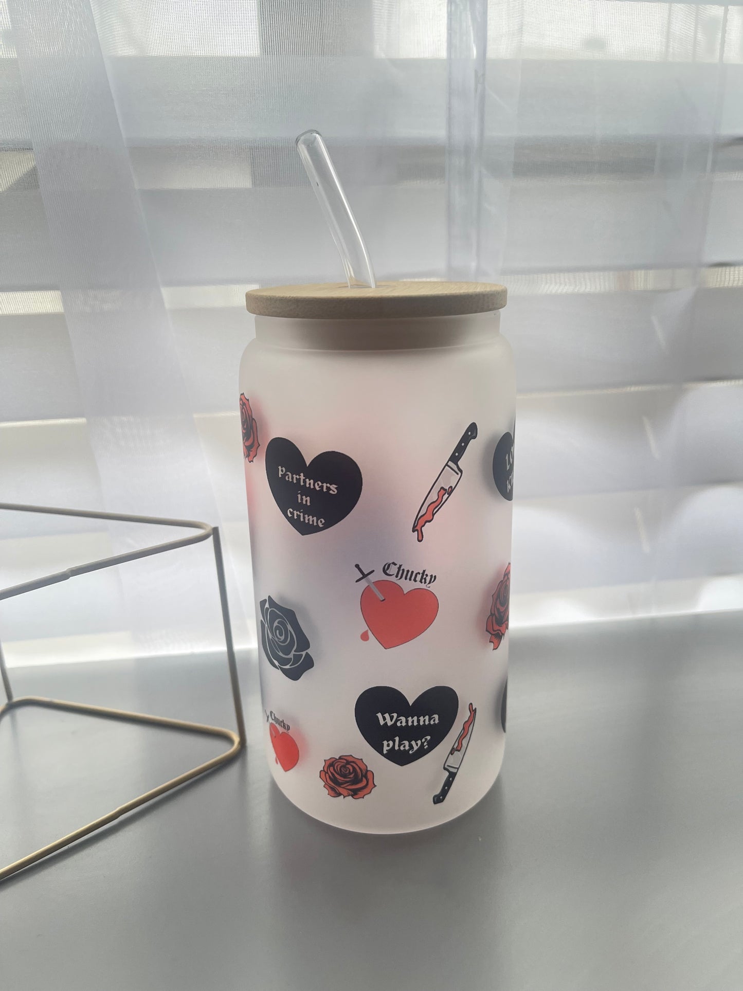 Valentines killer dolls glass cup