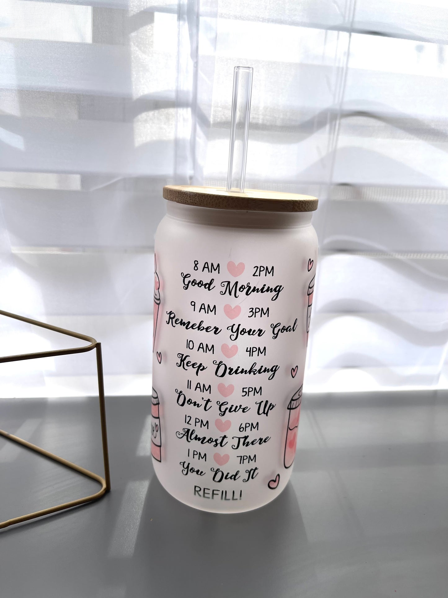 Water tracker glass cup valentines design