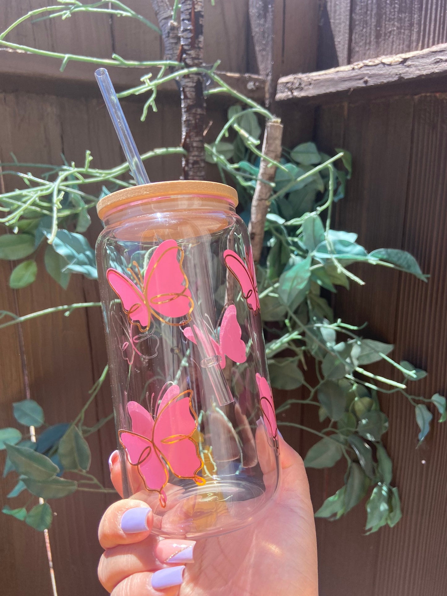 Clear Tumbler With Straw | Butterfly glass cup | Alicee Creations