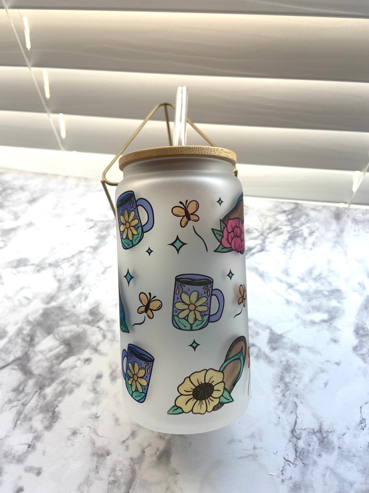 O te calmas o te calmo glass can with lid & straw