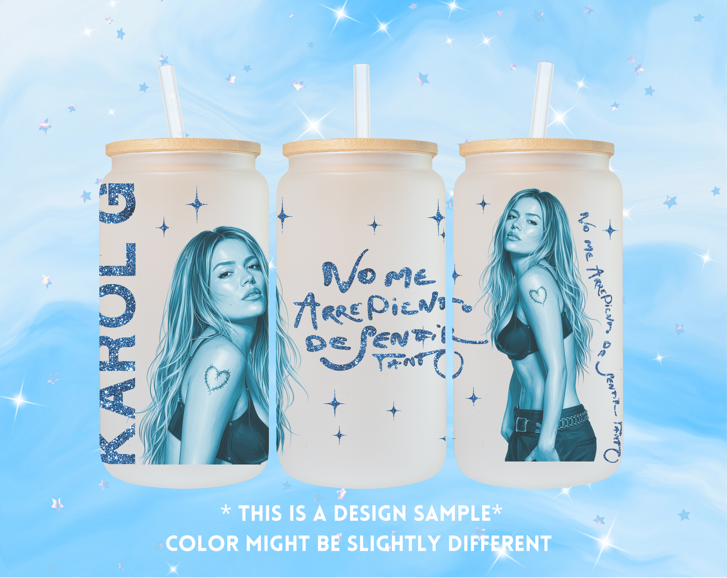 karol G No me arrepiento de sentir tanto blue glass cup