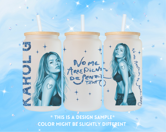 karol G No me arrepiento de sentir tanto blue glass cup
