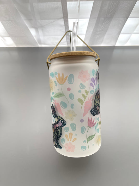 Talavera floral bunny glass cup