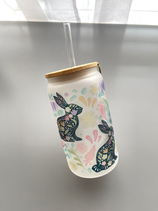 Talavera floral bunny glass cup