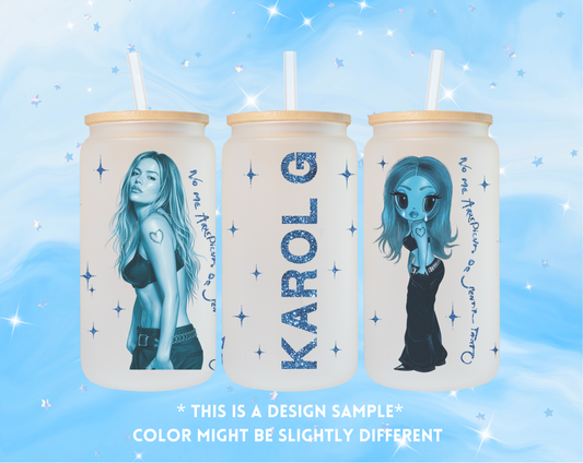karol G No me arrepiento de sentir tanto blue glass cup
