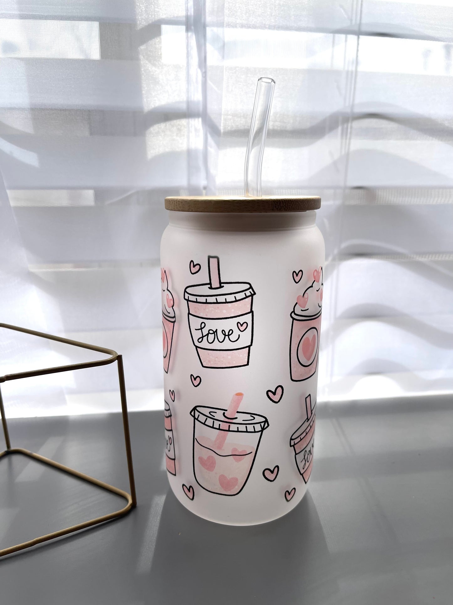 Water tracker glass cup valentines design