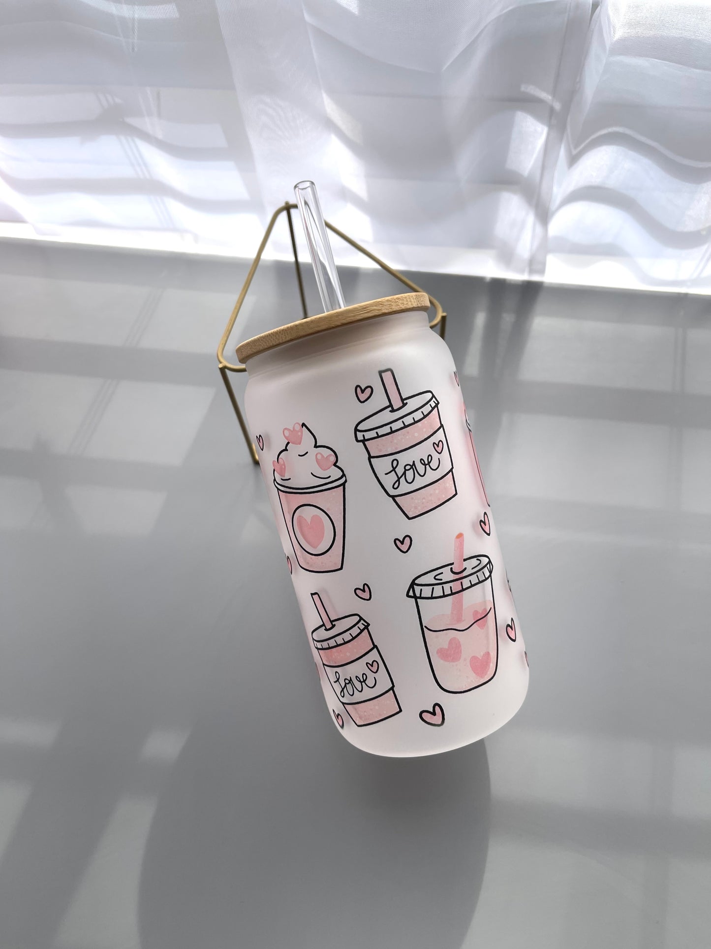 Water tracker glass cup valentines design