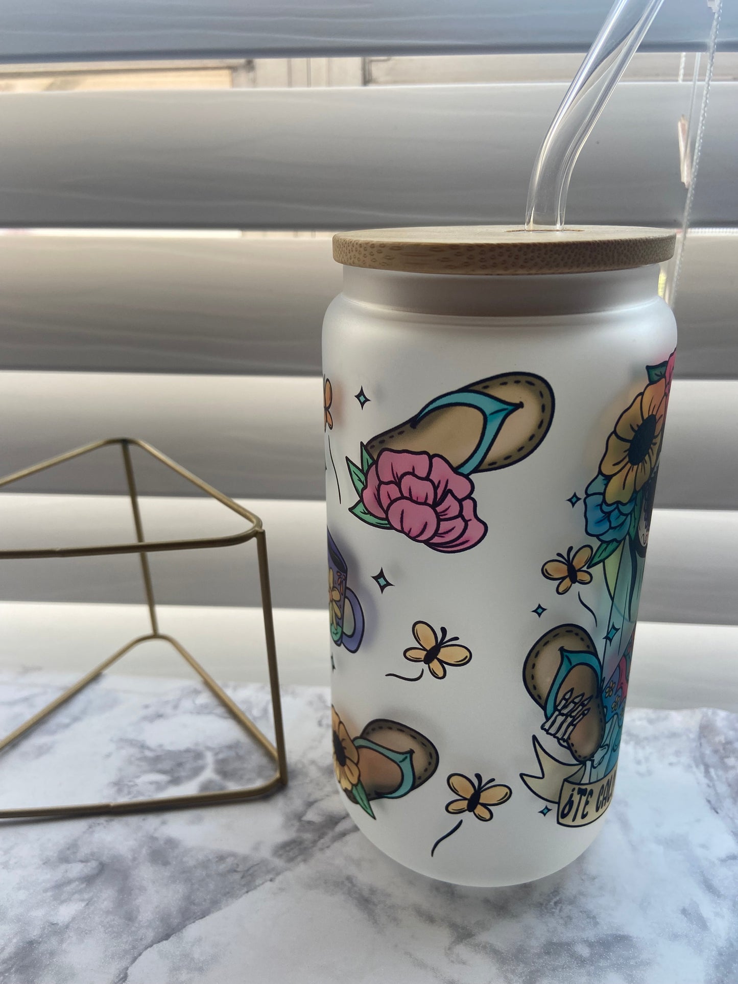 O te calmas o te calmo glass can with lid & straw