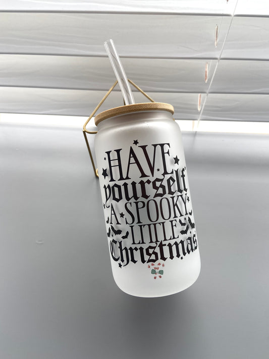 Have yourself a spooky little Christmas cup, gothic, goth christmas, spooky Christmas tumbler, glass cup with lid & straw, christmas cups,