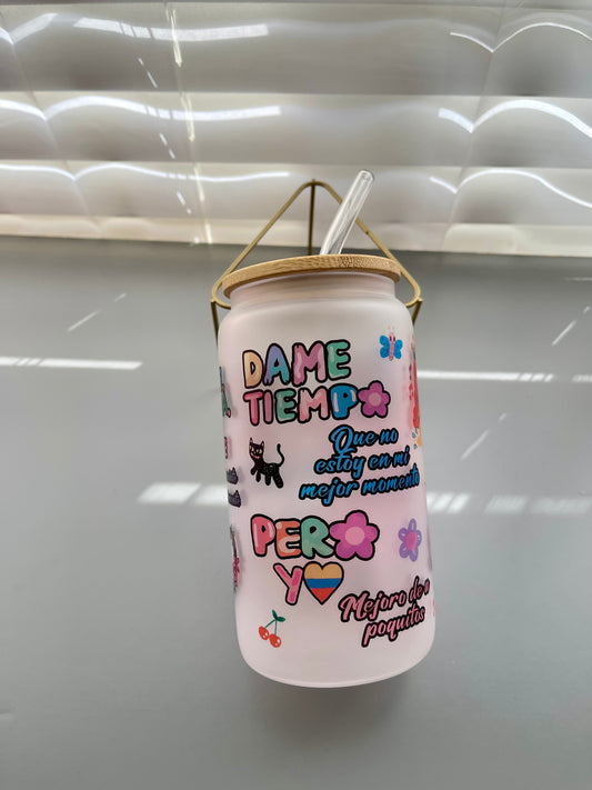 karol G mañana sera mas bonito 16oz glass can with lid & straw