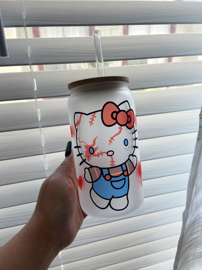 Killer doll x kitty glass cup