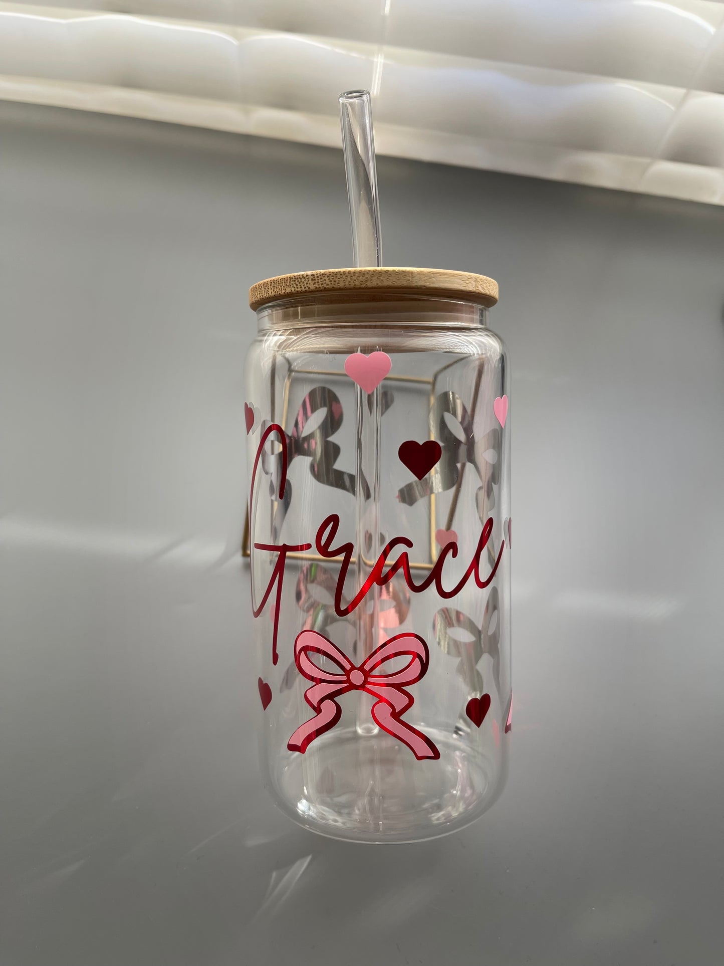 Personalized Galentine’s Glass Tumbler – 16oz
