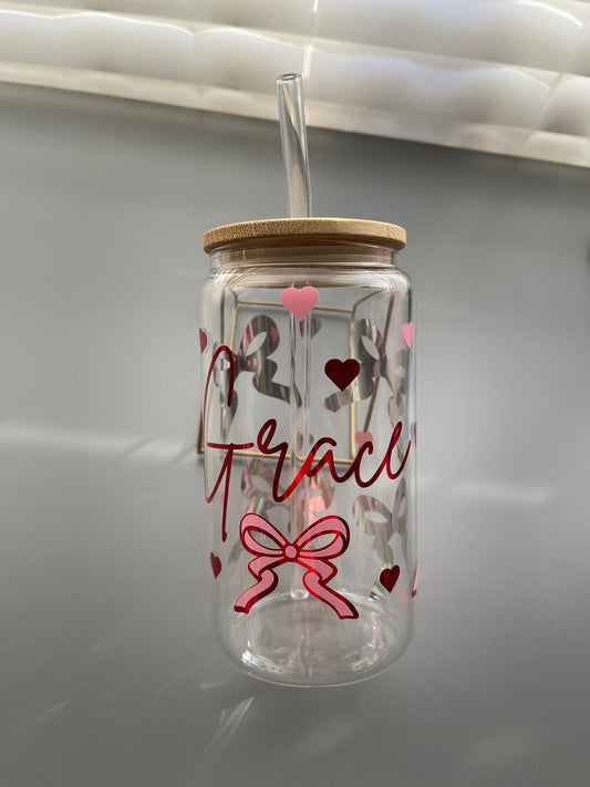 Personalized Galentine’s Glass Tumbler – 16oz