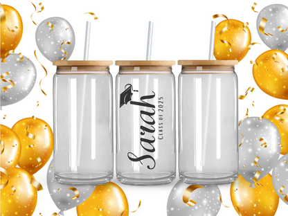 🎓Personalized Graduation 16oz Glass Cup – Clear or Frosted 🎓