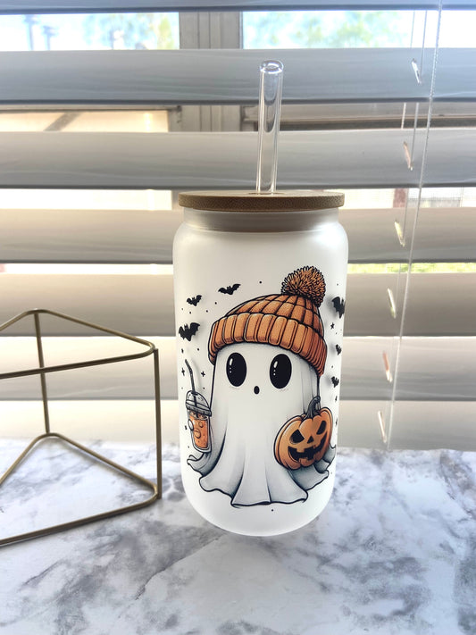 Cute fall ghost glass cup