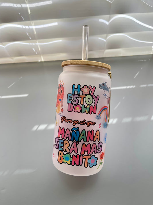 karol G mañana sera mas bonito 16oz glass can with lid & straw