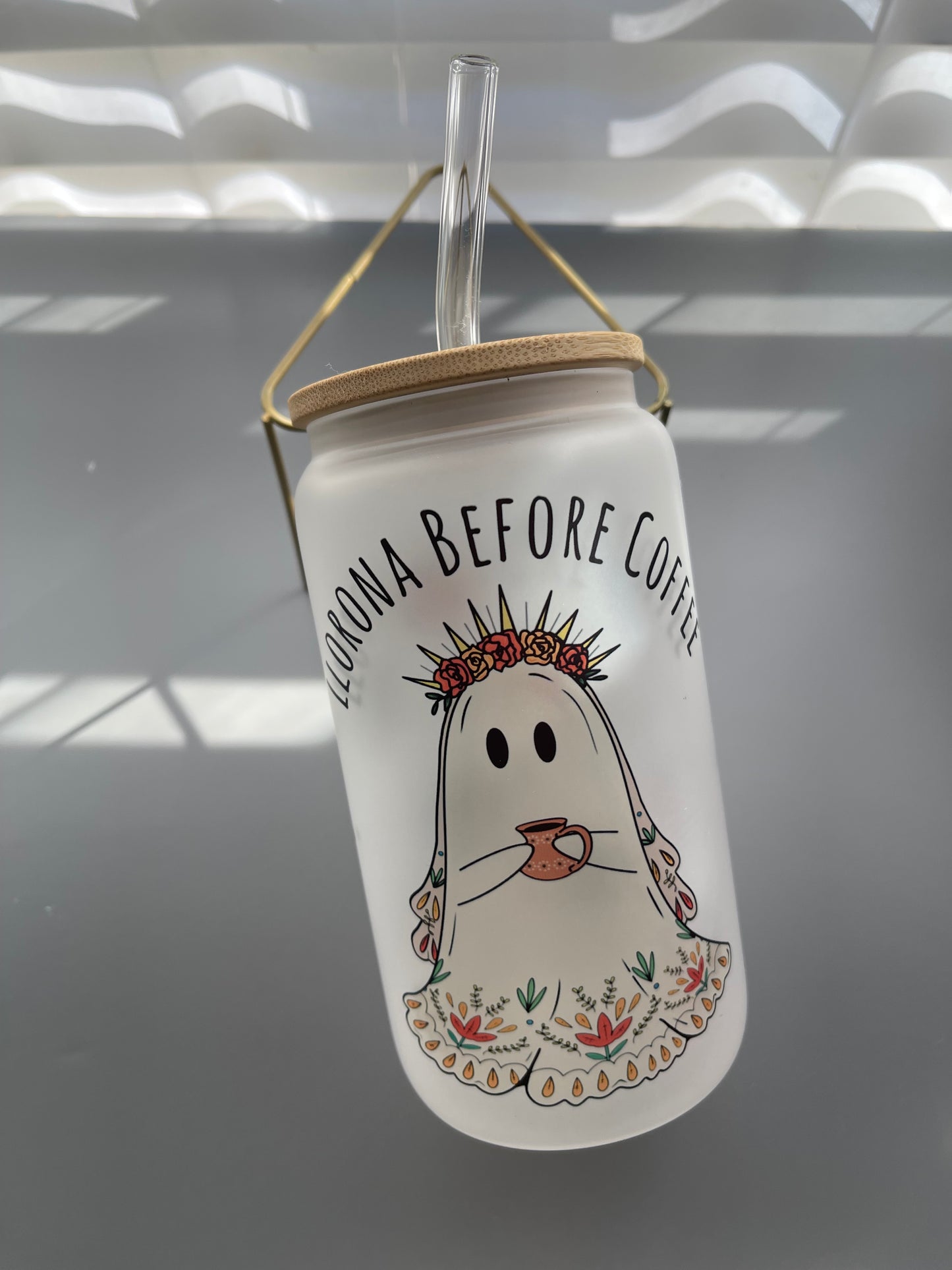 Llorona before coffee glass cup 16oz