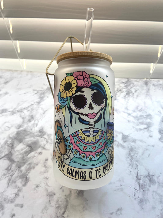 O te calmas o te calmo glass can with lid & straw