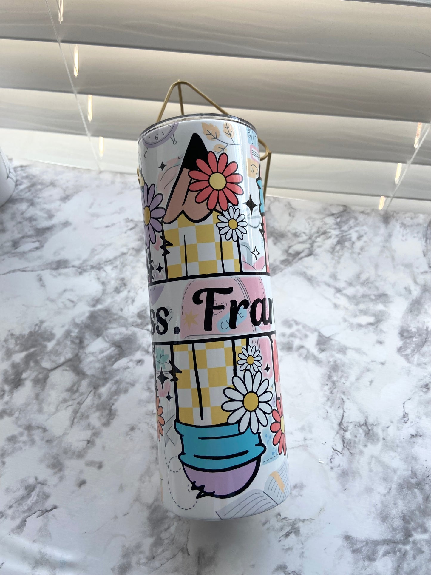 Cute pencil personalized tumbler for teachers