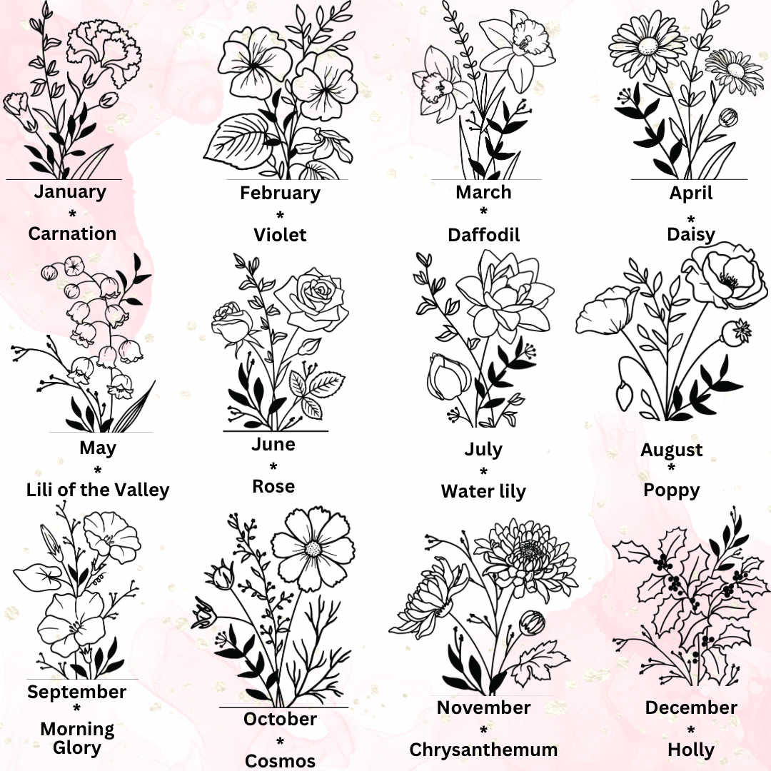 Birth month Flower bouquet personalized glass cup