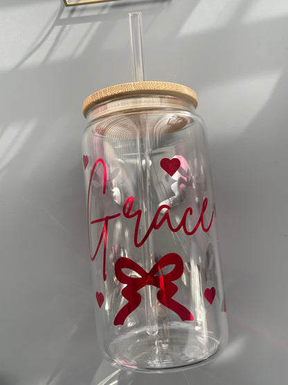Personalized Galentine’s Glass Tumbler – 16oz