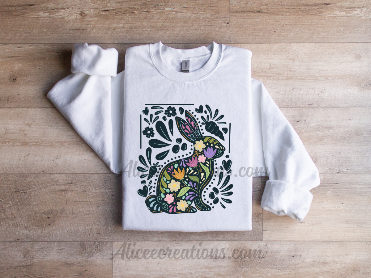 Talavera floral bunny long sleeve crew