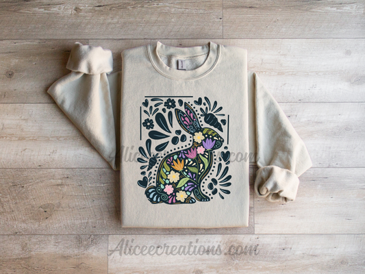 Talavera floral bunny long sleeve crew