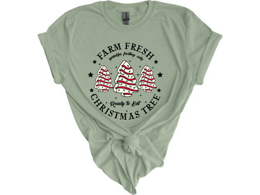 Christmas farm fresh tree snacks short sleeve tee