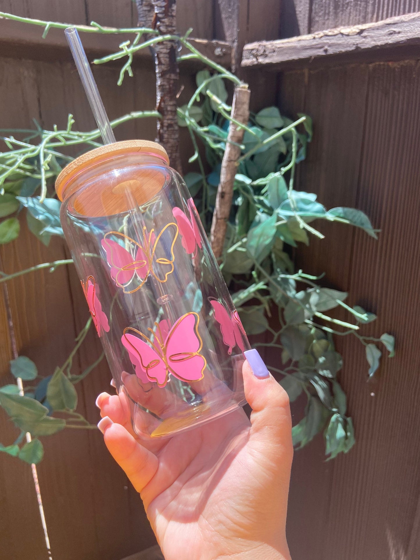 Clear Tumbler With Straw | Butterfly glass cup | Alicee Creations