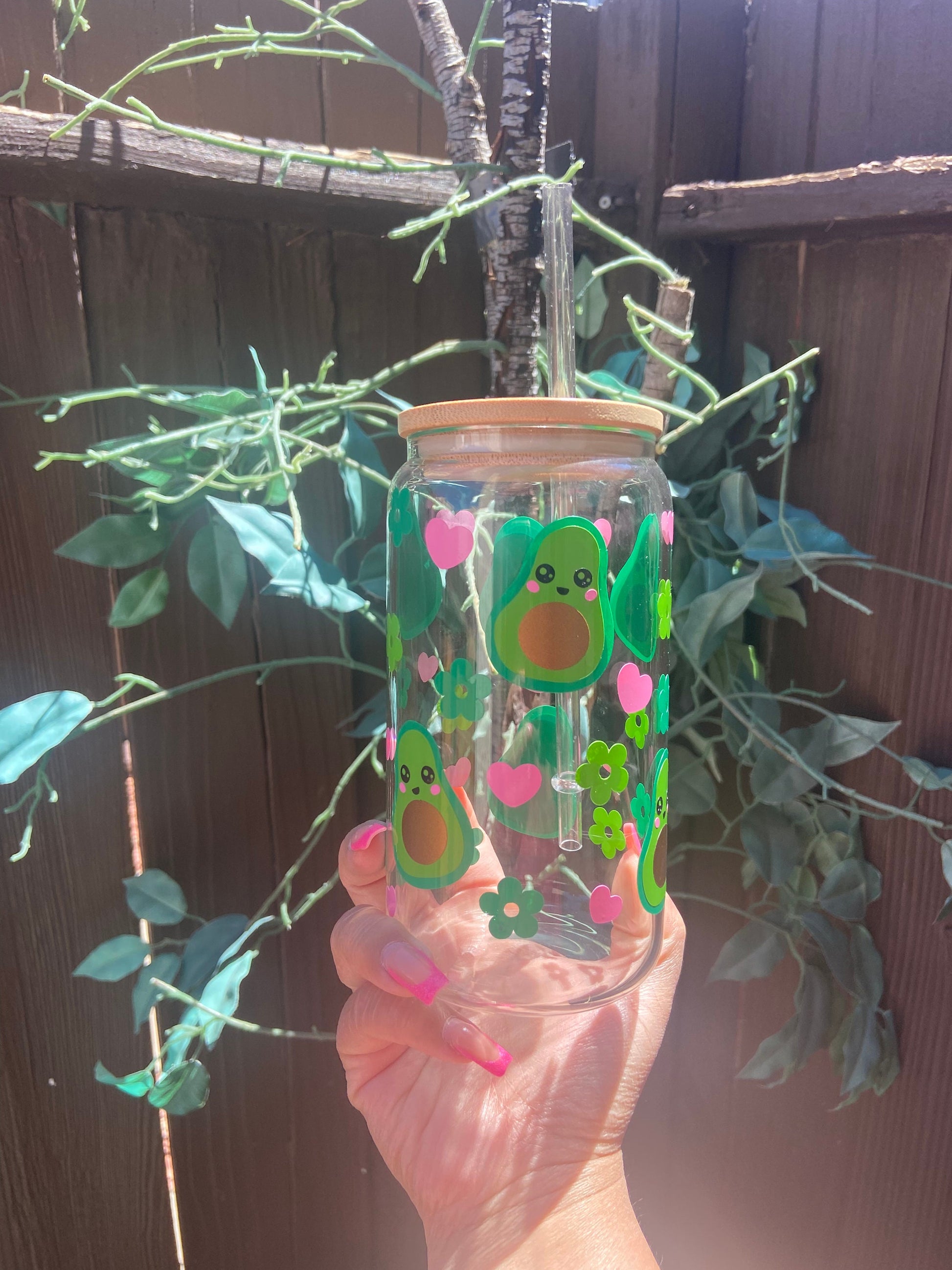 Glass Can Cup With Lid | Cute Avocado Can Glass | Alicee Creations