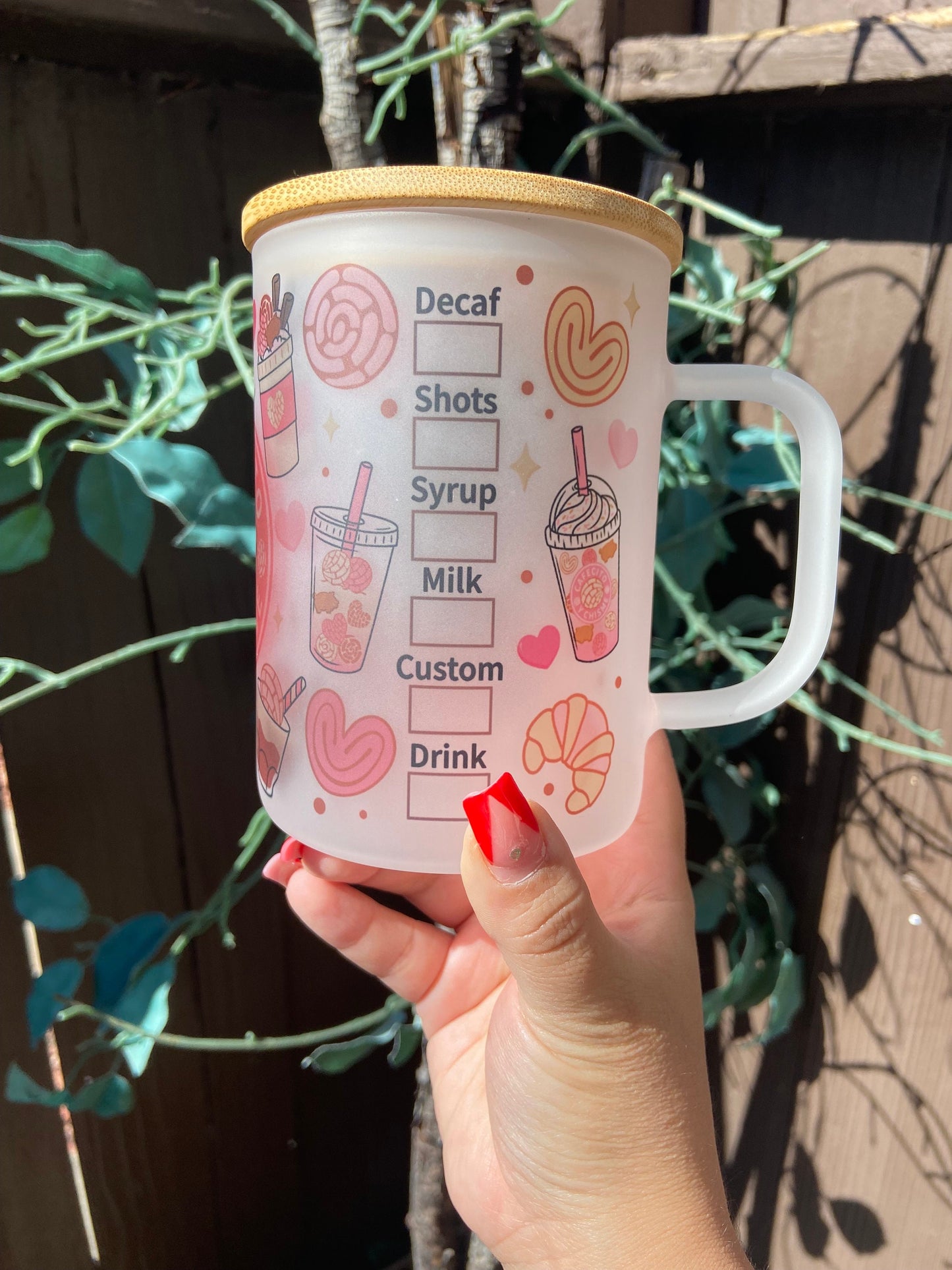 Cafecito y chisme 15oz frosted mug with lid & straw